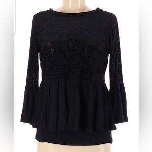 ALTAR’D State Black Velvet Peplum 3/4 Sleeve Pullover Blouse SZ L